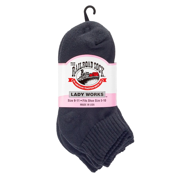 Railroad Sock Women's Quarter Socks, Size 5-10, Black, 3PK - 622