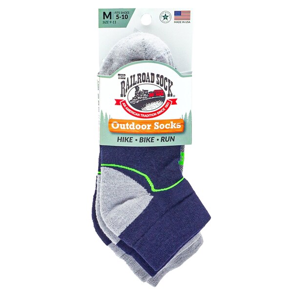 Railroad Sock Outdoor Quarter Socks, Size 5-10 W/4-7.5 M, Grey/Lime, 2PK - OD291QULI