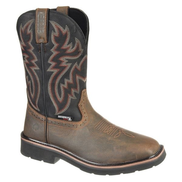 Wolverine Men's Western Boot, 8 XW, Steel Toe, 10 in H, Black/Brown, W10765 - W10765