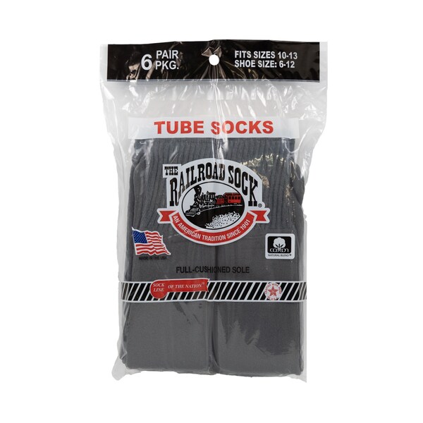 Railroad Sock Men's Tube Socks, Size 6-12 M, Charcoal, 6PK - 6076