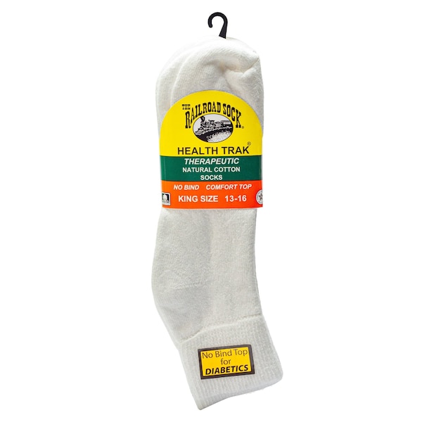Railroad Sock King Size HealthTrak Therapeutic Quarter Socks, Size 12-15 M, White, 3PK - 992K WT