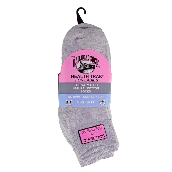 Railroad Sock Women's HealthTrak Therapeutic Quarter Socks, Size 5-10, Grey, 3PK - 639 GY