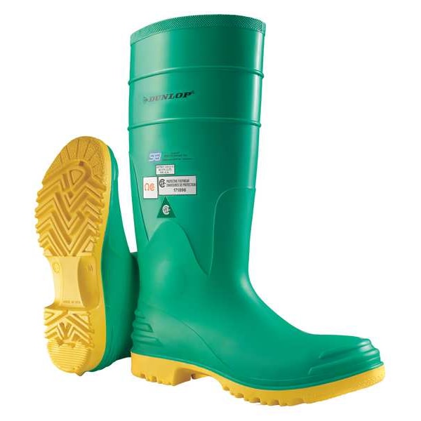 Dunlop Men's Rubber Boot, 14 Steel Toe, 17" H, Green, 8701200 - 8701200