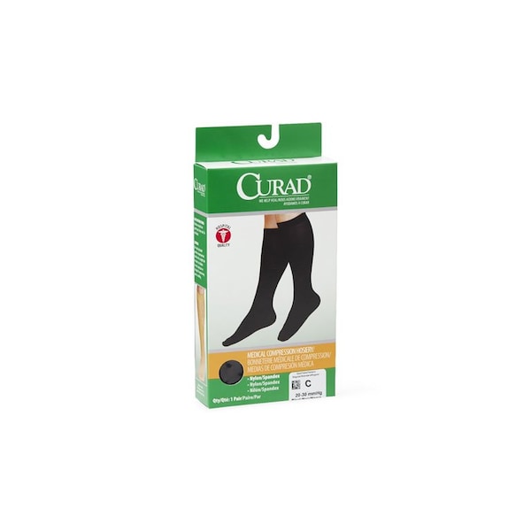 Medline Curad Knee-High Compression Hosiery with 20-30mmHg, Size C Regular, Black - MDS1703CBH