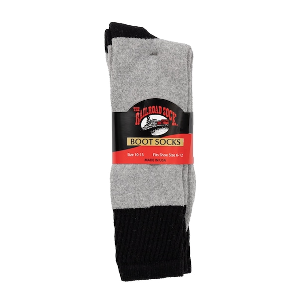Railroad Sock Men's Midweight Boot Socks, Size 6-12 M, Grey/Black, 2PK - 1200