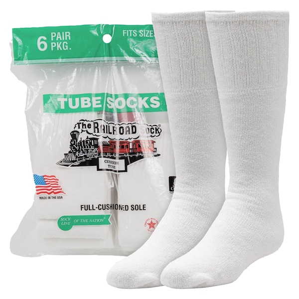 Railroad Sock Youth Tube Socks, Size 13-5Y, White, 6PK - 7020