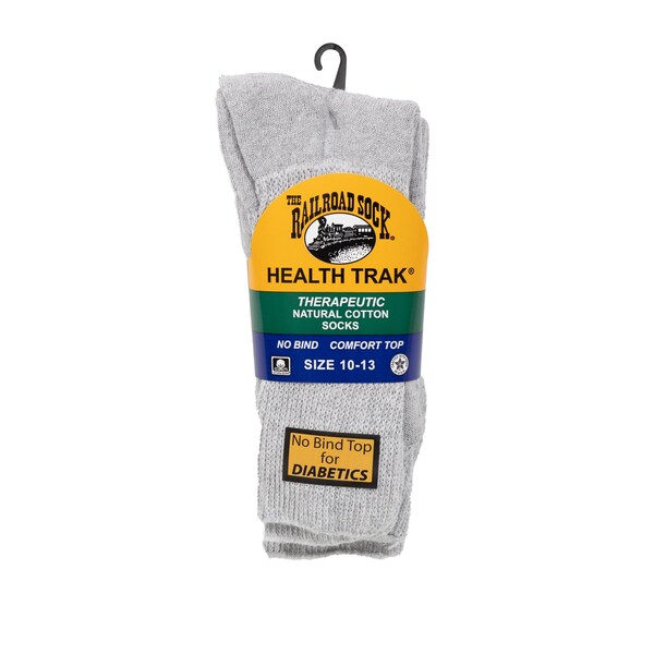 Railroad Sock Men's HealthTrak Therapeutic Crew Socks, Size 6-12 M, Grey, 2PK - 991 GY