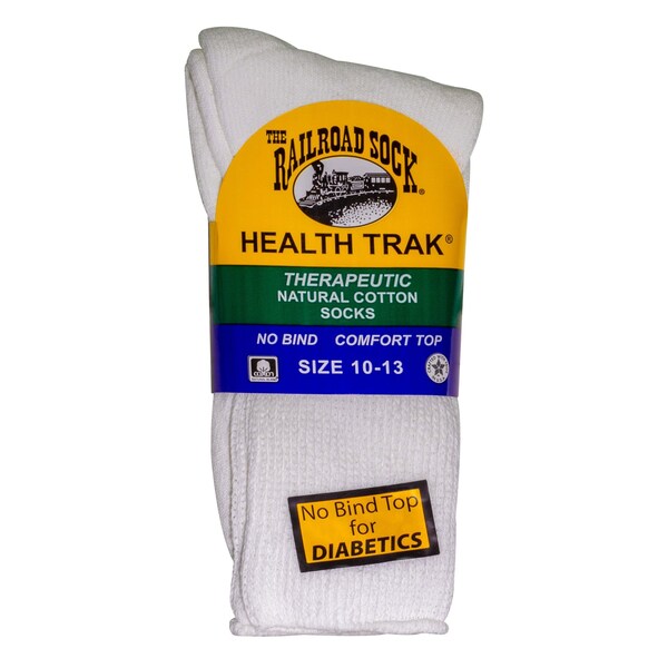 Railroad Sock Men's HealthTrak Therapeutic Crew Socks, Size 6-12 M, Black/White, 2PK - 991 BW