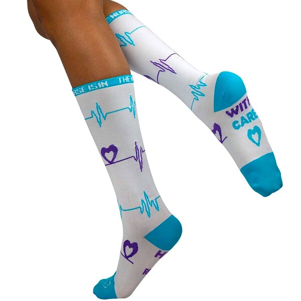 Zayaan Health Heartbeat Compression Socks, White, PR - BLZH-CSHB-1WHB