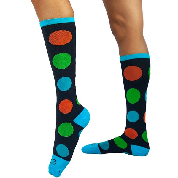 Zayaan Health Polkadot Compression Socks, Black/Neon, PR - BLZH-CSPK-3BK