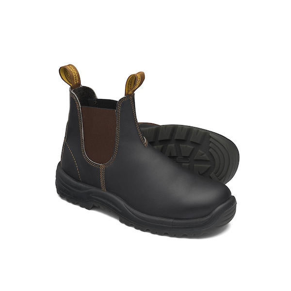 Blundstone Steel Toe Elastic Side Slip-On Boots, Kick Guard, Water Resistant, Stout Brown, Au Size 8, Us Size 9 - 172-080