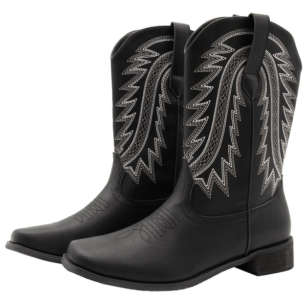 Searchers Black Cowboy Boots for Men Square Toe Embroidered Western Boot - Large - SC200917BKL