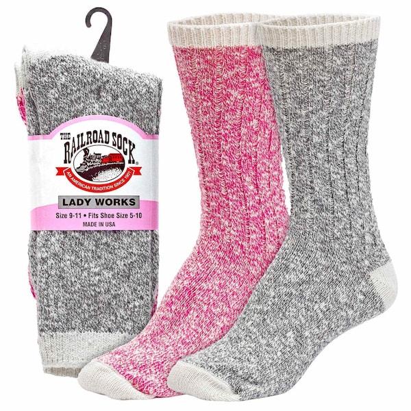 Railroad Sock Women's Boot Crew Socks, Size 5-10, Black/Grey/Natural/Pink, 2PK - 642
