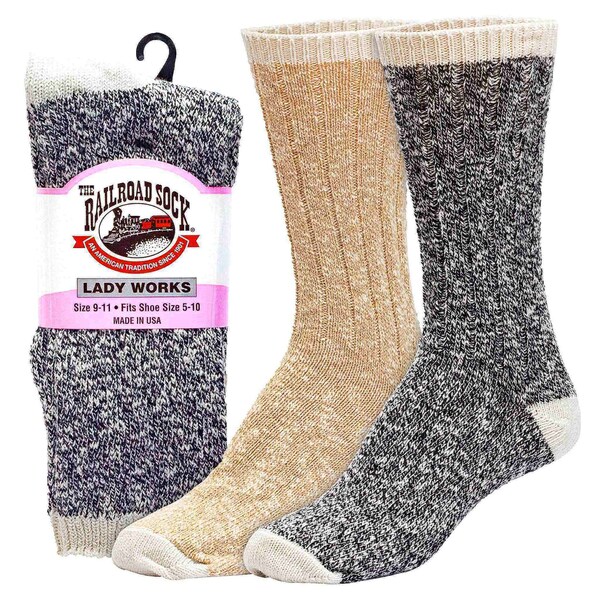 Railroad Sock Women's Boot Crew Socks, Size 5-10, Black/Grey/Natural/Pink, 2PK - 642