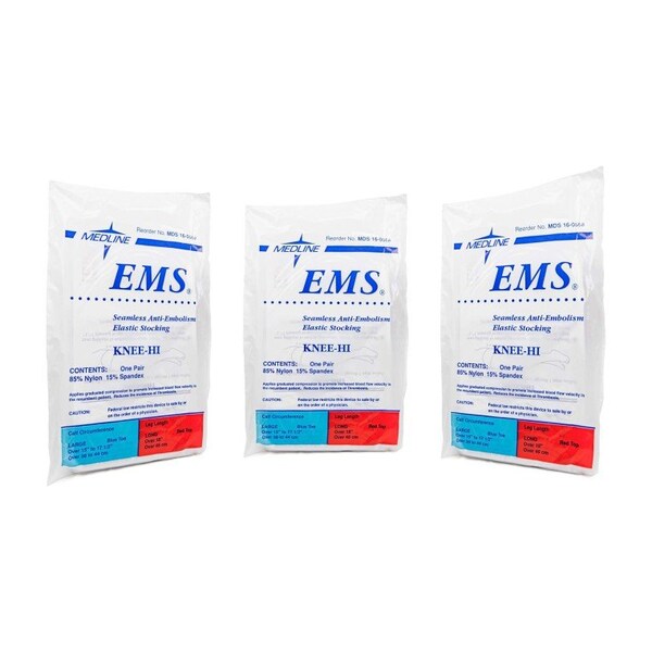 Medline EMS Knee-High Anti-Embolism Stockings, Large Long, 3 Pairs - MDS160568PHX3