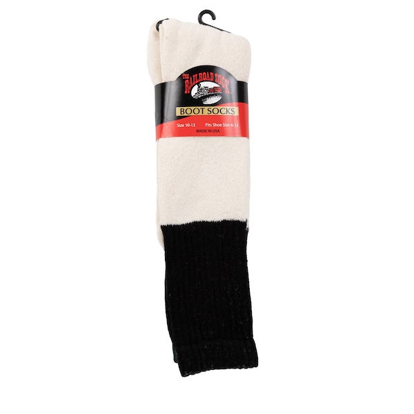 Railroad Sock Men's Heavyweight Boot Socks, Size 6-12 M, Natural w/Black or Green Top, 2PK - 2800