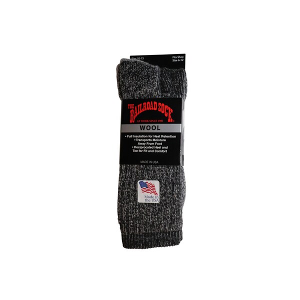 Railroad Sock Merino Wool Boot Crew Socks, Size 6-12 M, Black, 1PR - 2982 BK