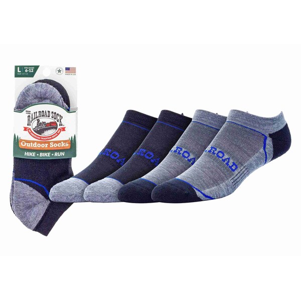 Railroad Sock Outdoor No Show Socks, Size 6-12 M, Black/Blue, 2PK - OD211NSBL