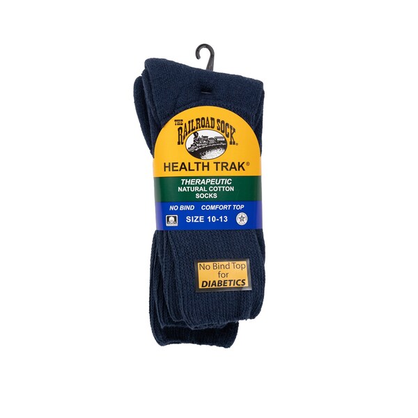 Railroad Sock Men's HealthTrak Therapeutic Crew Socks, Size 6-12 M, Navy, 2PK - 991 NV