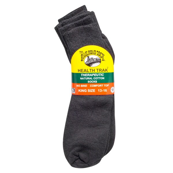 Railroad Sock King Size HealthTrak Therapeutic Quarter Socks, Size 12-15 M, Black, 3PK - 992K BK