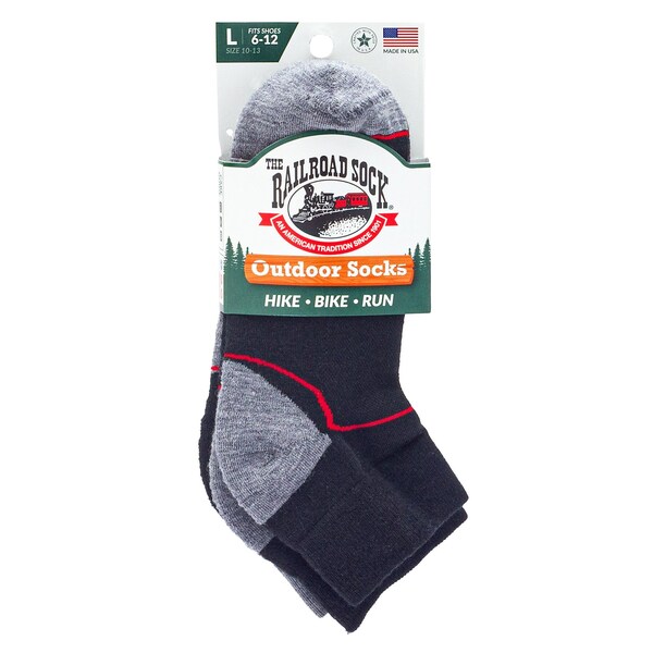 Railroad Sock Outdoor Quarter Socks, Size 6-12 M, Grey/Red, 2PK - OD211QUR