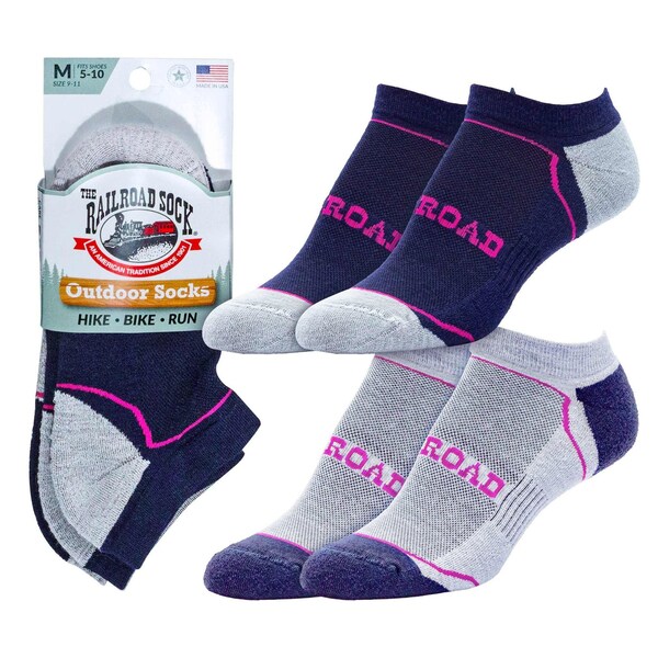 Railroad Sock Outdoor No Show Socks, Size 5-10 W/4-7.5 M, Navy/Pink, 2PK - OD291NSP