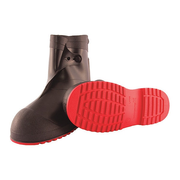 Tingley Overboots, Plain Toe, PVC, 10 in Height, Pull On Closure, Cleated Sole, Black/Red, M - 45821