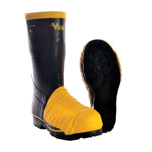 Viking Unisex Tall Rubber Boots, 11 Steel Toe, 14" H, Black/Yellow, VW49 - VW49-11