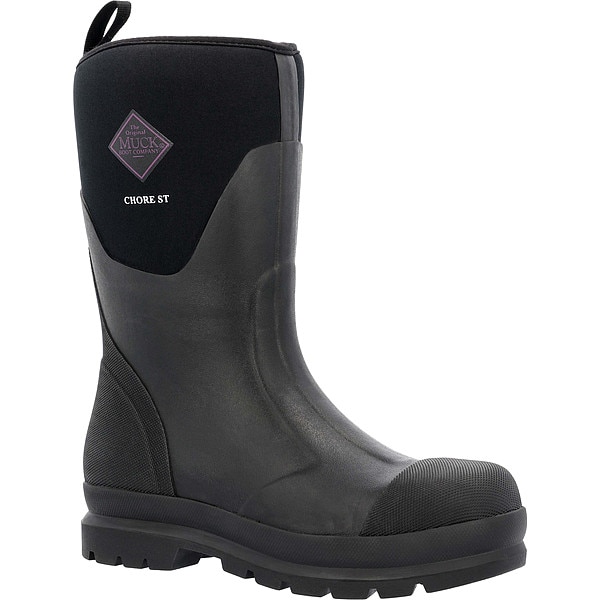Muck Boot Co Women's Chore Classic Mid Rubber Boot, Steel Toe, 12 in Height, Black, 8 - MCMPW00