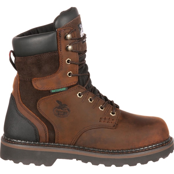 Georgia Boot Brookville, Men's Waterproof Work Boot, 8 W, Leather, 8 in Height, Dark Brown - G9134