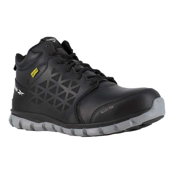 Reebok Men's Athletic High-Top Shoe, Alloy Toe, Leather, Mesh Upper, Rubber Outsole, Lace Up, Black, 7 W - RB4143