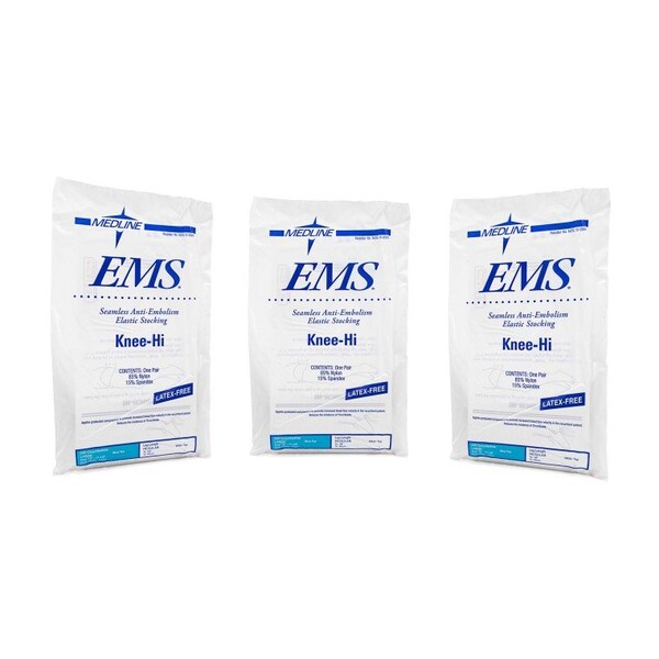Medline EMS Knee-High Anti-Embolism Stockings, Large Reuglar, 3 Pairs - MDS160564PHX3
