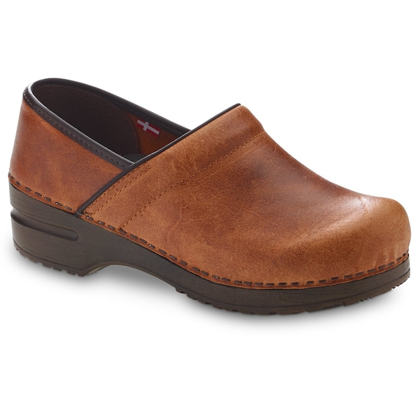 Sanita ERROLL Women's Distressed Leather Closed Back Clog in Cognac, Size 7.5-8, PR - 473506-015-39