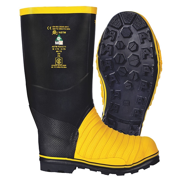 Viking Unisex Tall Rubber Boots, 15 Steel Toe, 16" H, Black/Yellow, VW49T - VW49T-15