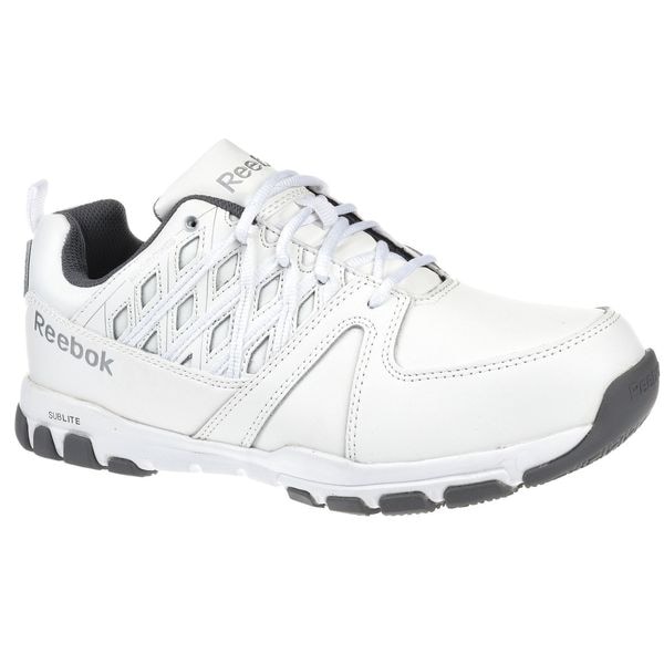 Reebok Men's Athletic Shoe, Steel Toe, Leather, Microfiber Upper, Rubber Outsole, Lace Up, White, 8 W - RB4443