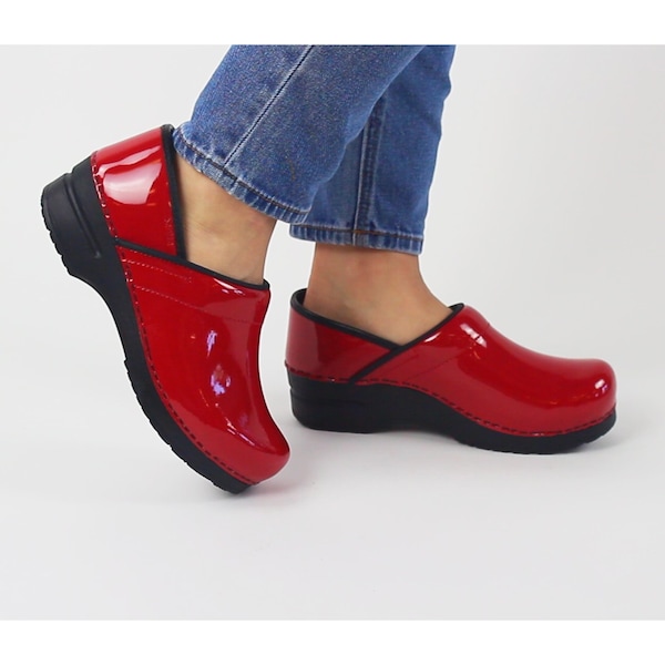 Sanita PROFESSIONAL Patent Leather Women's Closed Back Clog in Red, Size 7.5-8, PR - 457406W-004-39