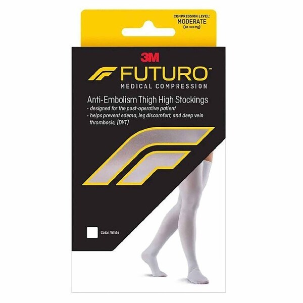3M Anti-embolism Stocking Futuro Thigh High Medium / Short White Closed Toe, 6PK - 71064EN
