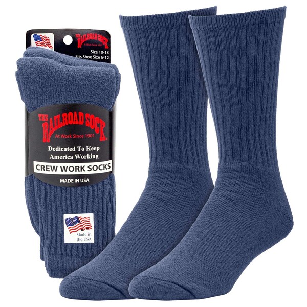 Railroad Sock Men's Crew Work Socks, Size 6-12 M, Navy, 3PK - 6034