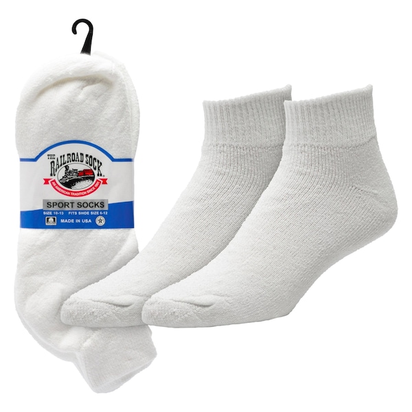 Railroad Sock Men's Quarter Sport Socks, Size 6-12 M, White, 3PK - 1568