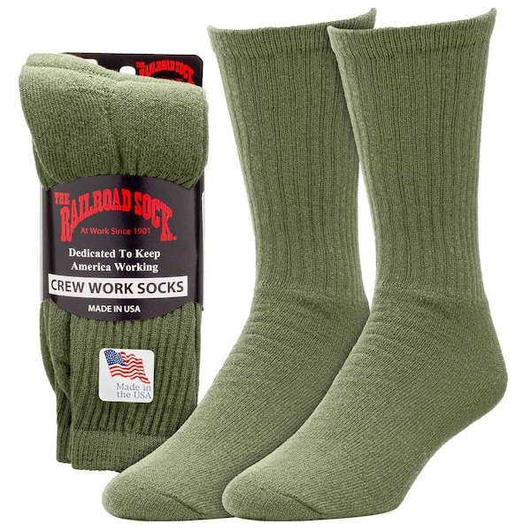 Railroad Sock Men's Crew Work Socks, Size 6-12 M, Olive, 3PK - 6035
