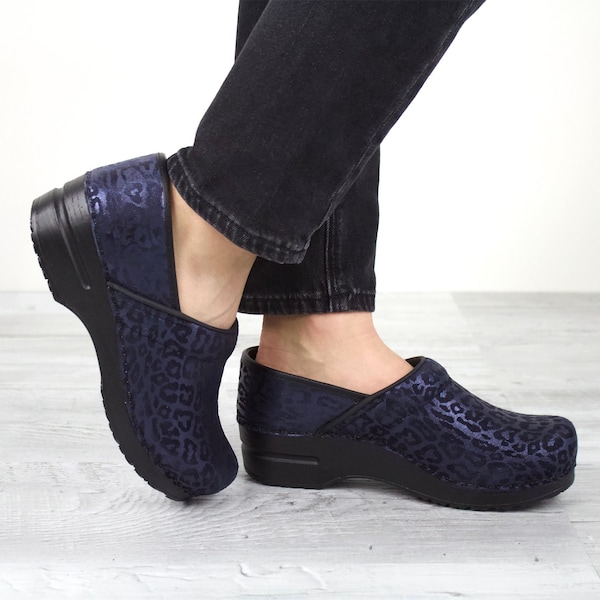 Sanita PARDUS Women's Clog in Navy Leopard, Size 7.5-8, PR - 478636-029-39