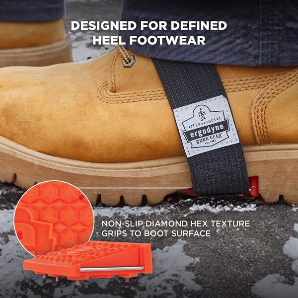 Ergodyne Ice Cleats Mid-Sole for Heeled Boot, Orange, Tungsten Carbide Studs - 6317
