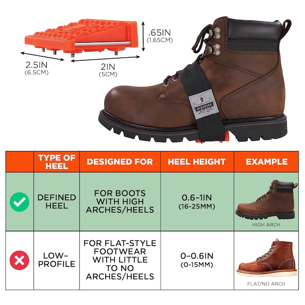 Ergodyne Ice Cleats Mid-Sole for Heeled Boot, Orange, Tungsten Carbide Studs - 6317