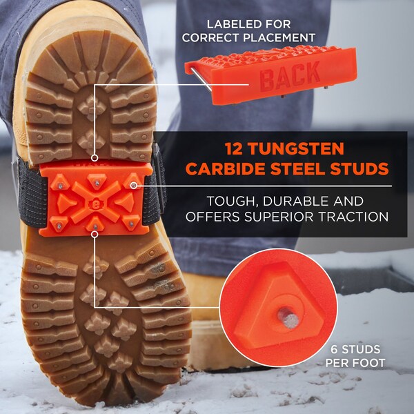 Ergodyne Ice Cleats Mid-Sole for Heeled Boot, Orange, Tungsten Carbide Studs - 6317