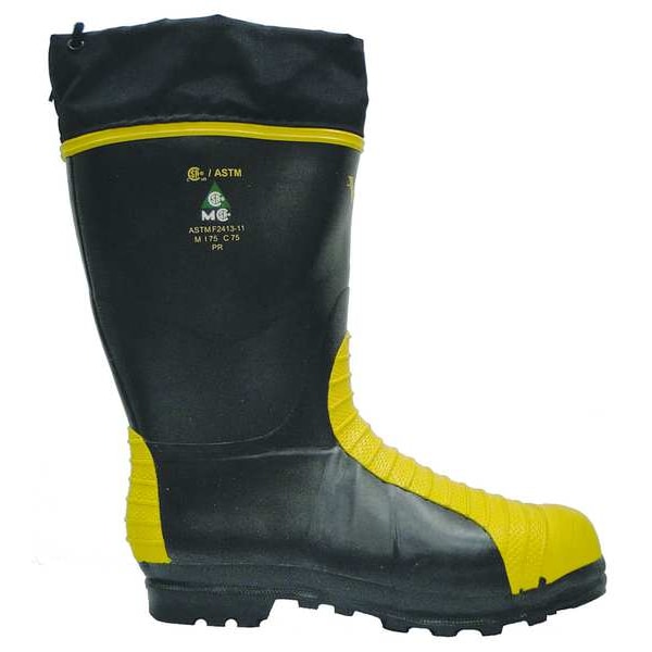 Viking Unisex Tall Rubber Boots w/Met Guard, 11 Steel Toe, 15" H, Black/Yellow, VW42 - VW42-11