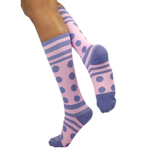 Zayaan Health Dots Stripe Compression Socks, Pink/ Lilac, PR - BLZH-CSDS-4PL