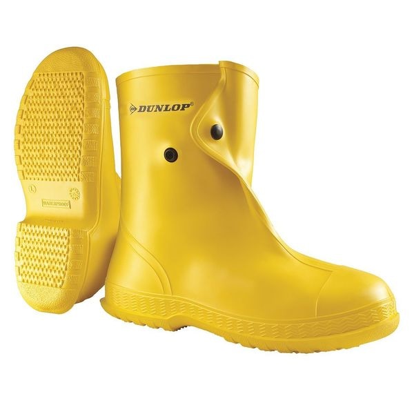 Dunlop Overboots, Plain Toe, PVC, 10 in Height, Snap Tab Closure, Cleated Sole, Yellow, XS - 8802000