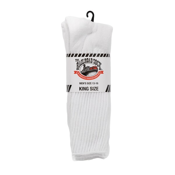 Railroad Sock Men's King Size Crew Socks, Size 12-15 M, White, 2PK - 6050K