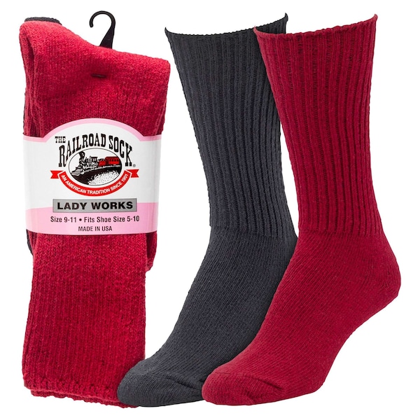 Railroad Sock Women's Premium Crew Socks, Size 5-10, Black/Burgundy/Cream/Navy, 2PK - 641