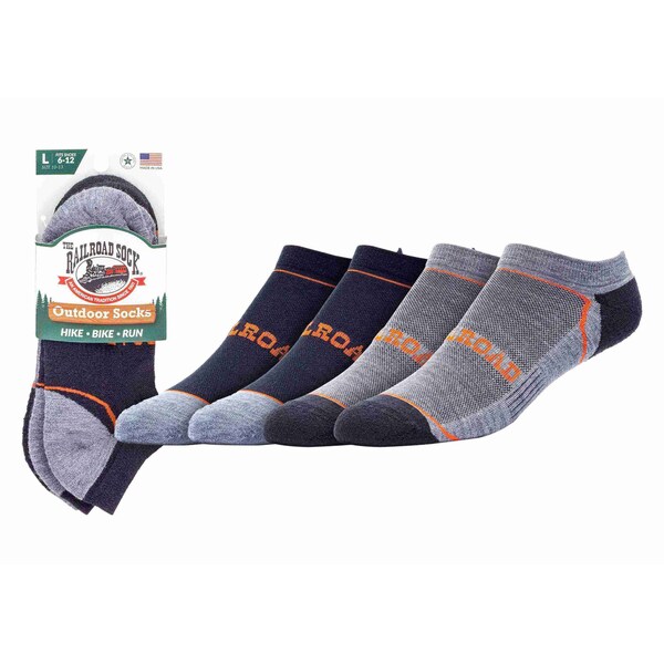 Railroad Sock Outdoor No Show Socks, Size 6-12 M, Black/Orange, 2PK - OD211NSO